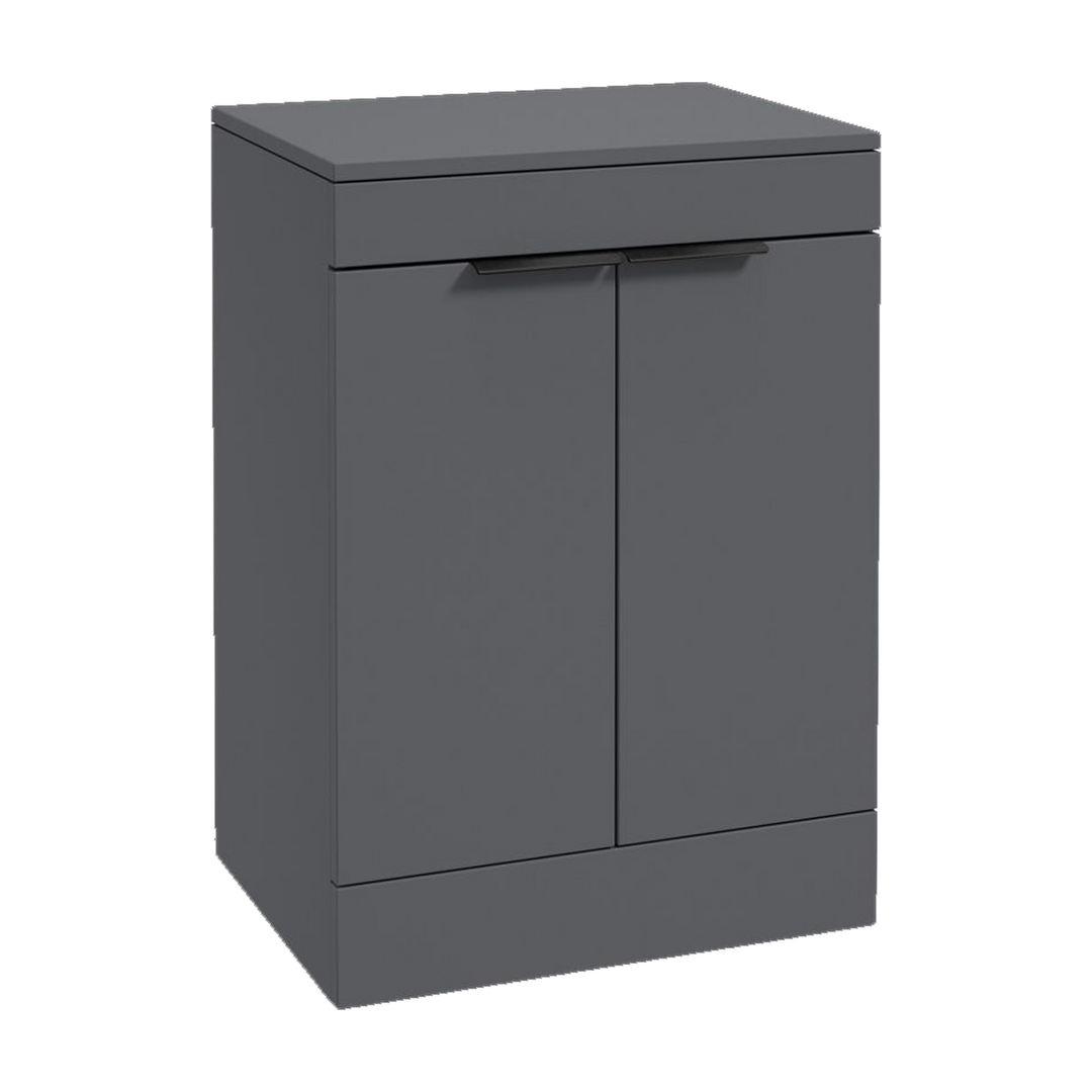 SONAS Stockholm 60cm floorstanding two door vanity unit in Matt Midnight Grey with matt black handles