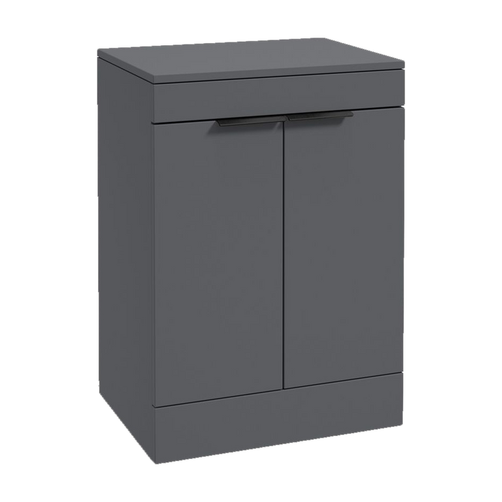SONAS Stockholm 60cm floorstanding two door vanity unit in Matt Midnight Grey with matt black handles