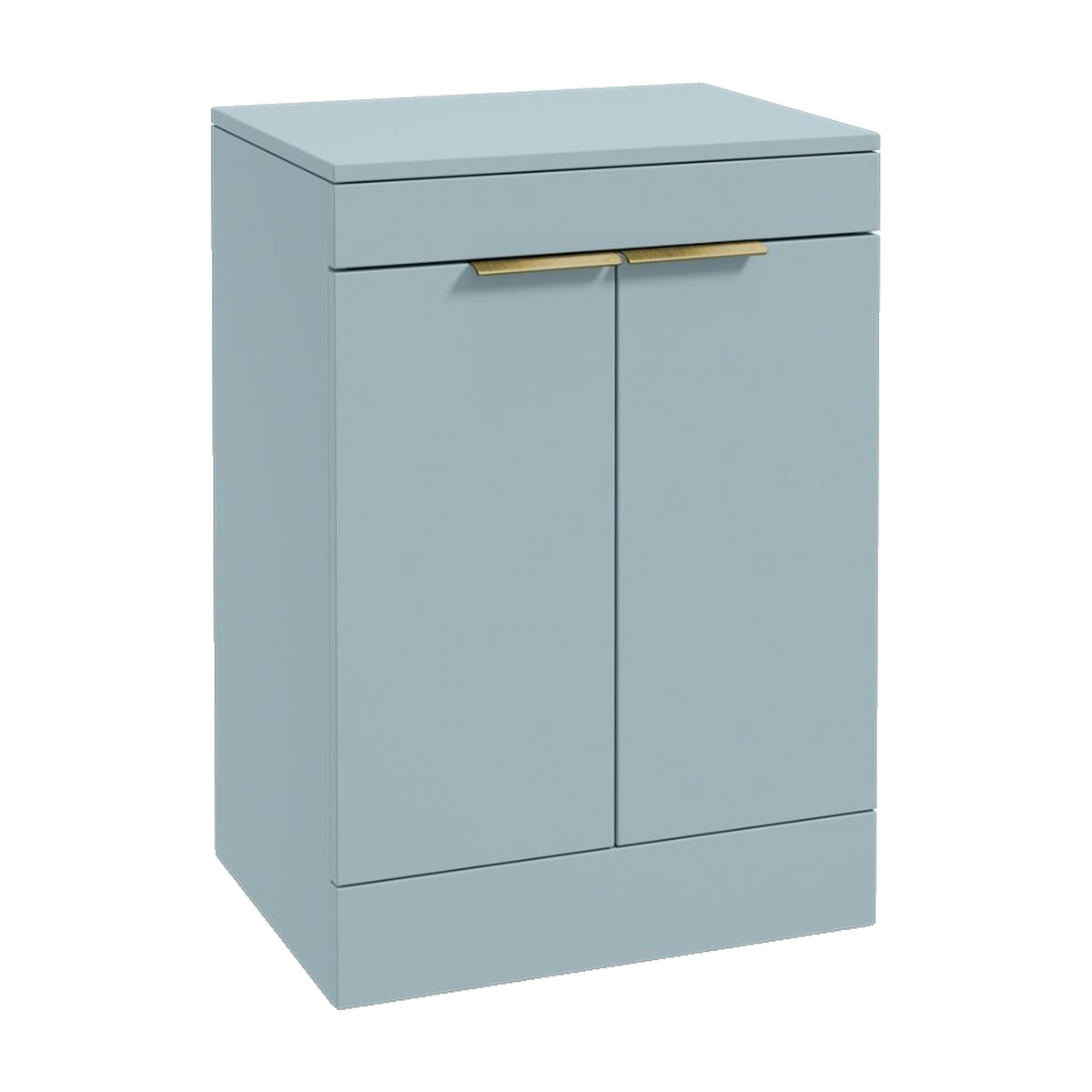 SONAS Stockholm 60cm floorstanding two door vanity unit in Matt Morning Sky Blue with brushed gold handles
