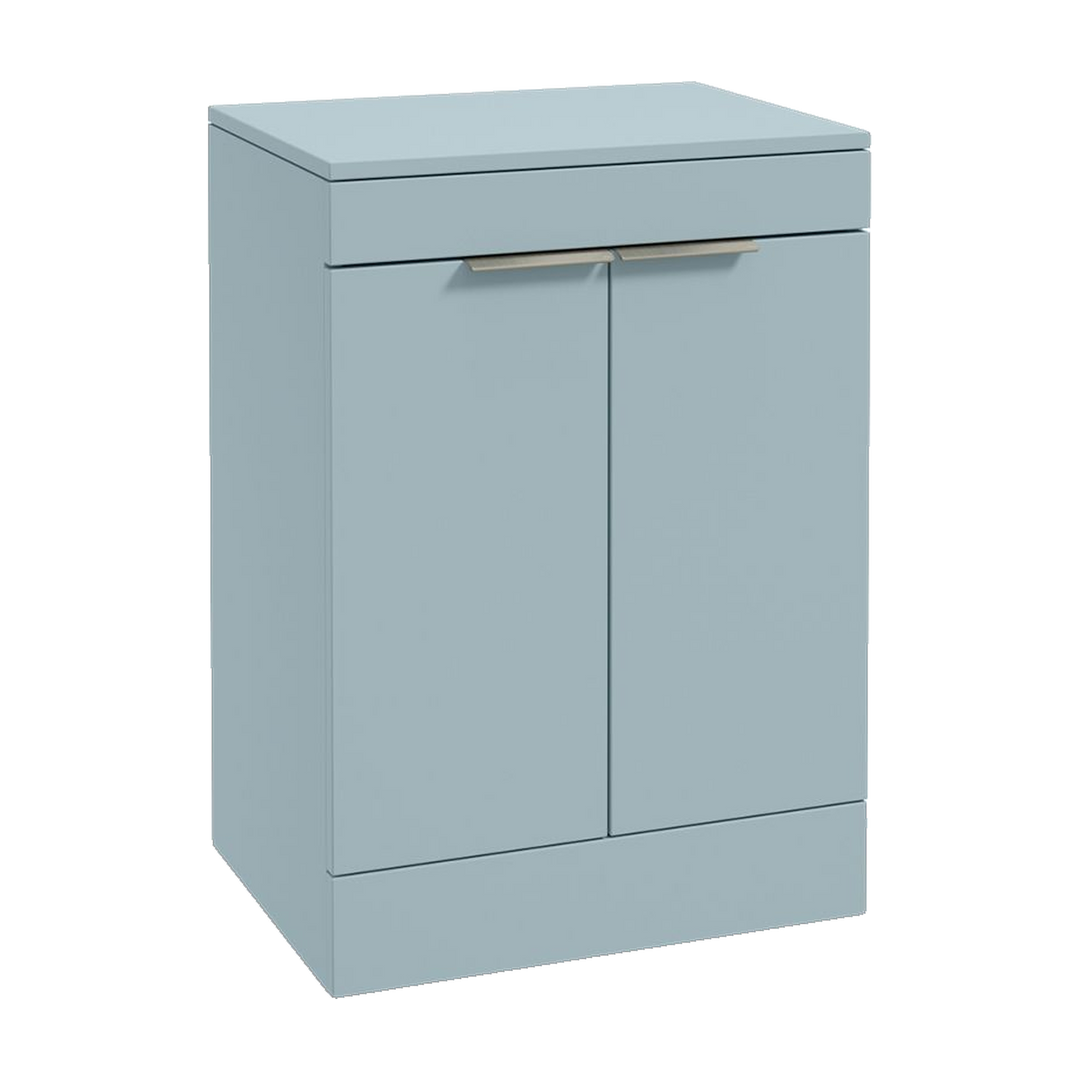 SONAS Stockholm 60cm floorstanding two door vanity unit in Matt Morning Sky Blue with brushed nickel handles