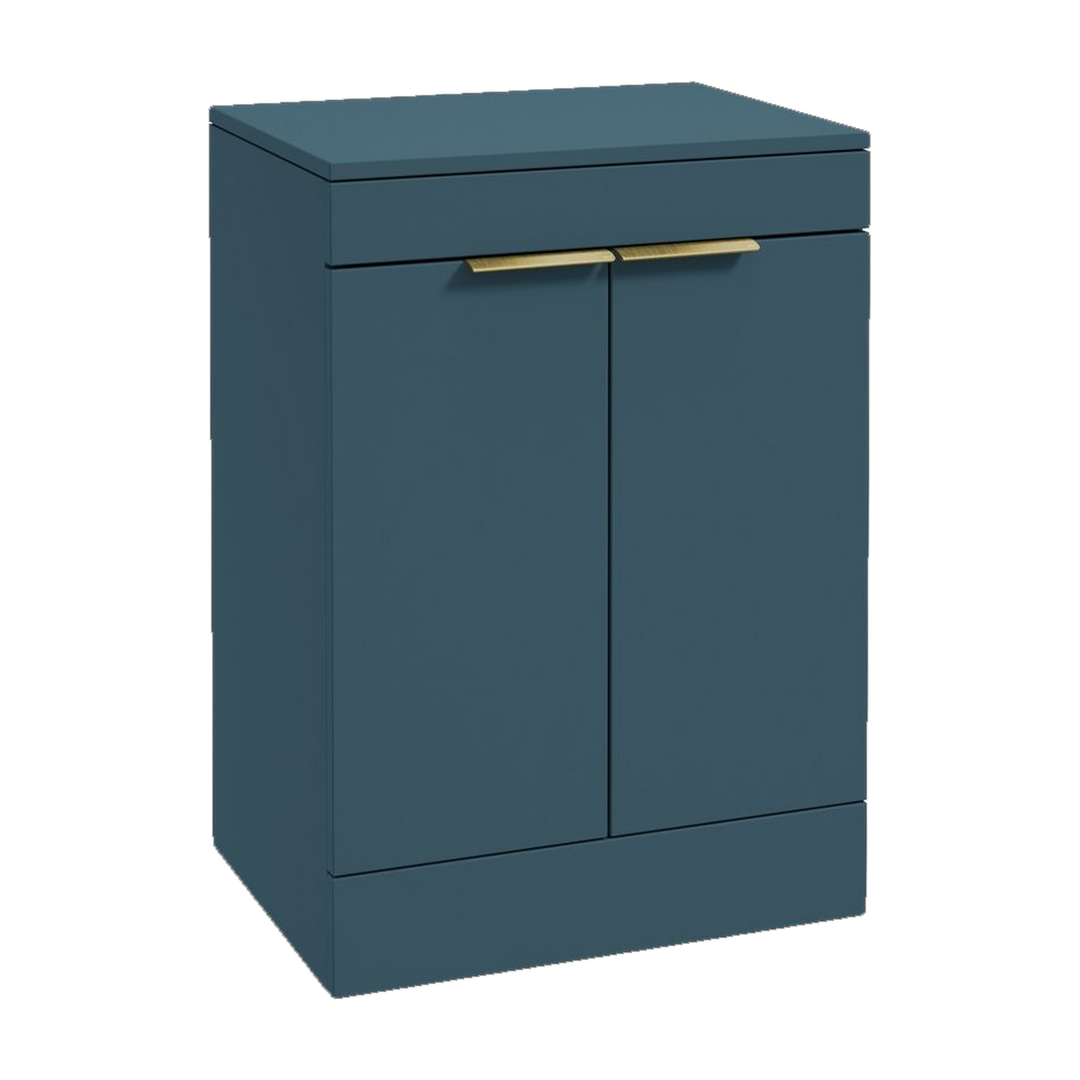 SONAS Stockholm 60cm floorstanding two door vanity unit in Matt Ocean Blue with brushed gold handles