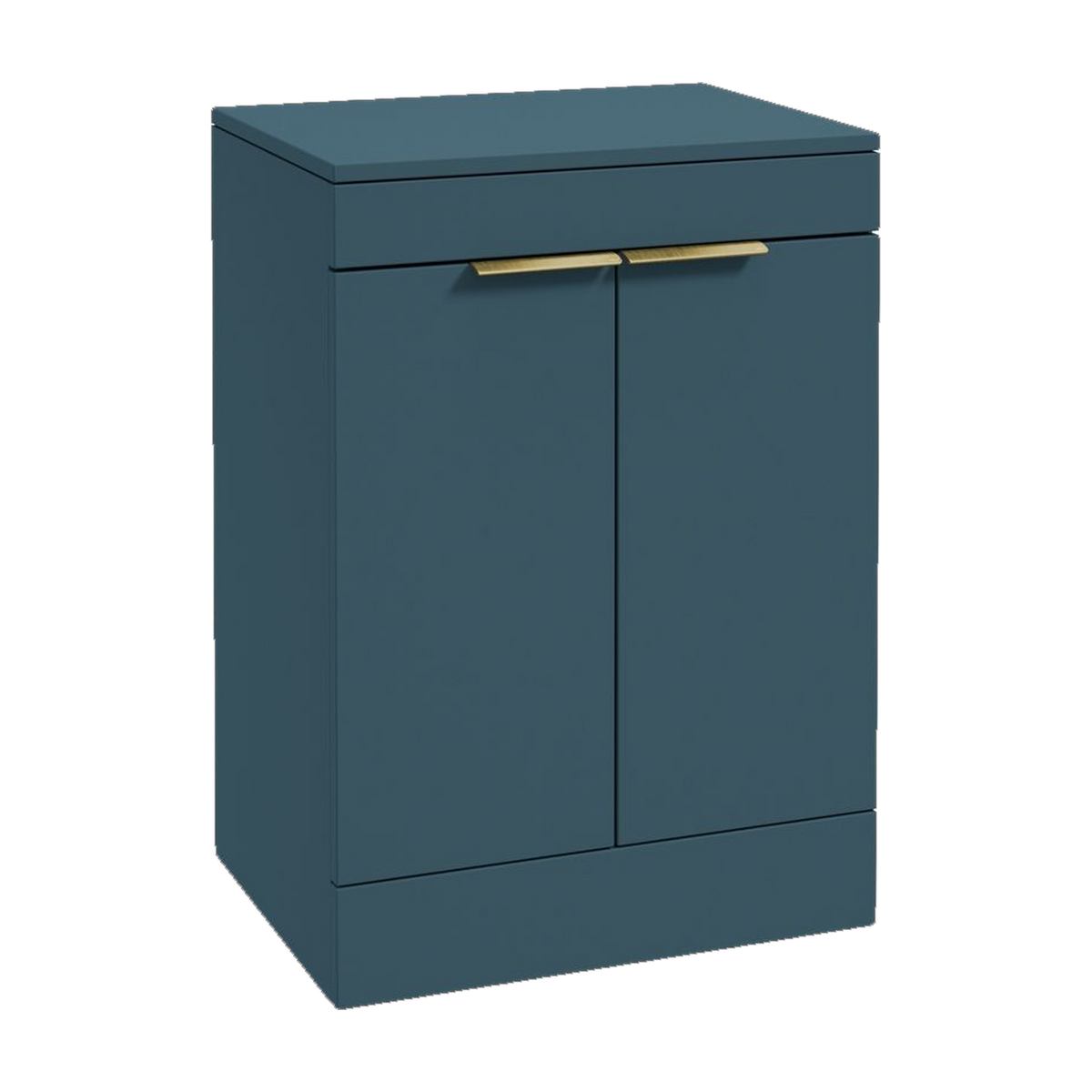 SONAS Stockholm 60cm floorstanding two door vanity unit in Matt Ocean Blue with brushed gold handles