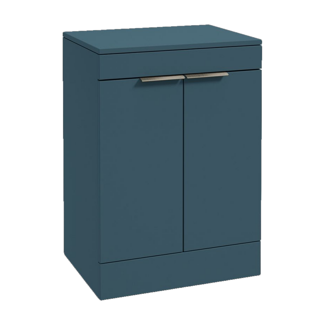 SONAS Stockholm 60cm floorstanding two door vanity unit in Matt Ocean Blue with brushed nickel handles