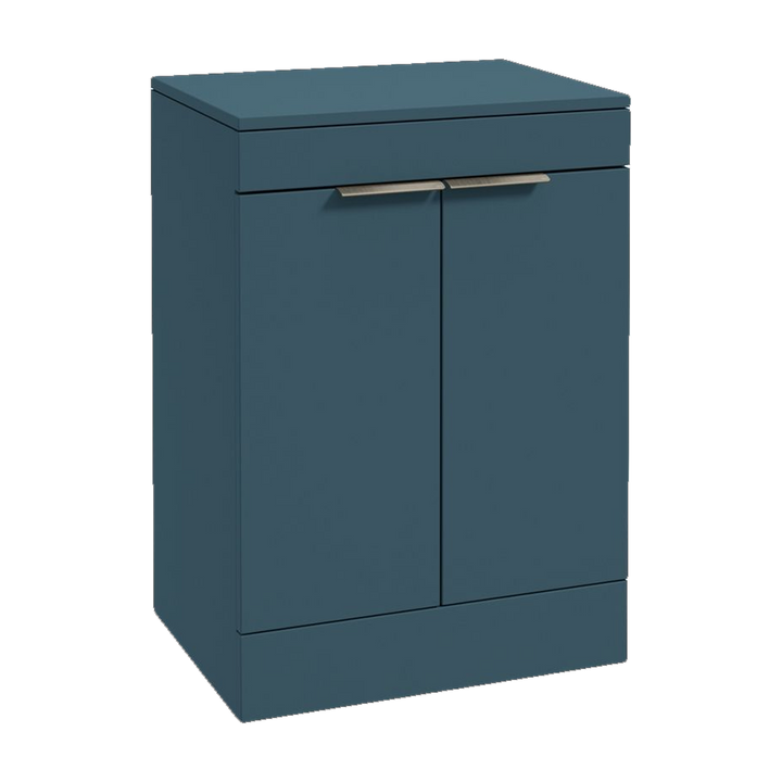 SONAS Stockholm 60cm floorstanding two door vanity unit in Matt Ocean Blue with brushed nickel handles
