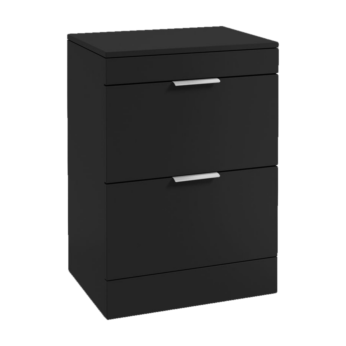 SONAS Stockholm 60cm floorstanding two drawer vanity unit in Matt Black with brushed chrome handles