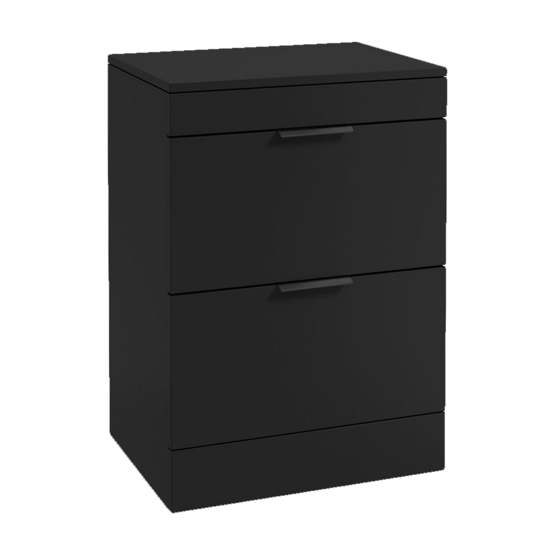 SONAS Stockholm 60cm floorstanding two drawer vanity unit in Matt Black with matt black handles