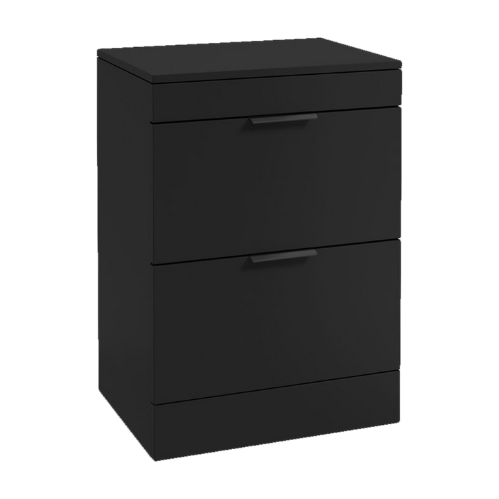 SONAS Stockholm 60cm floorstanding two drawer vanity unit in Matt Black with matt black handles