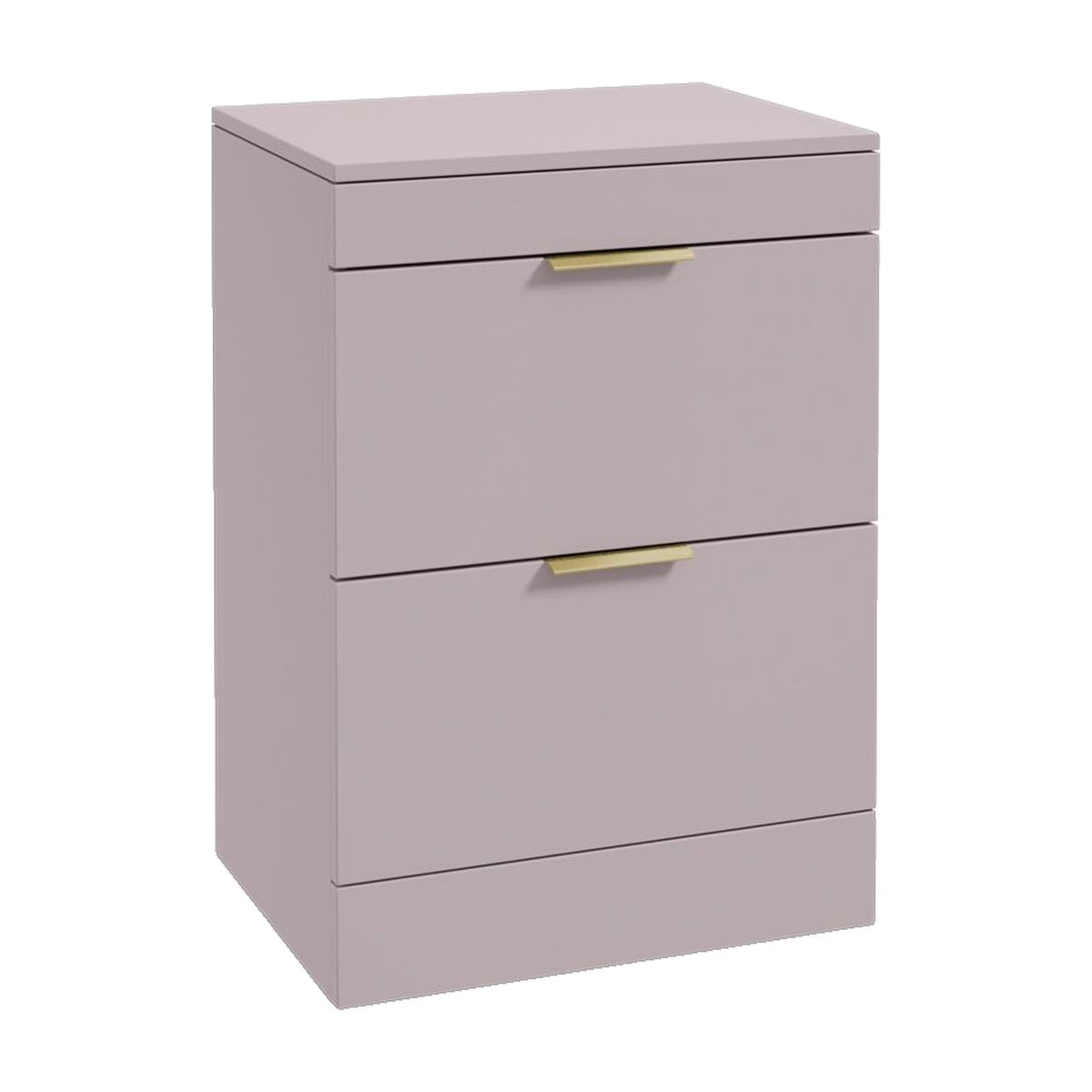SONAS Stockholm 60cm floorstanding two drawer vanity unit in Matt Cashmere Pink with brushed gold handles