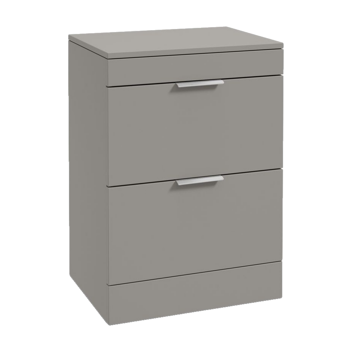 SONAS Stockholm 60cm floorstanding two drawer vanity unit in Matt Khaki with brushed chrome handles