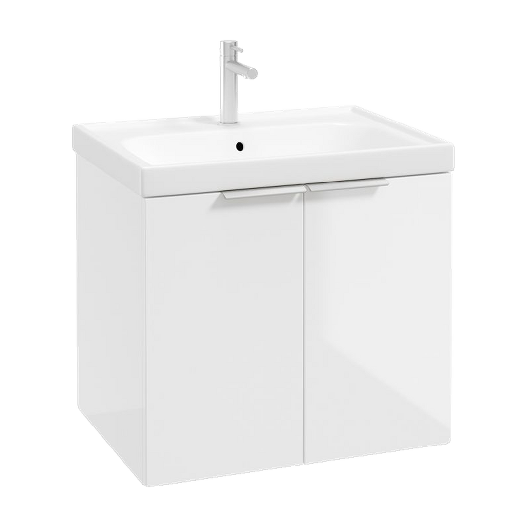 SONAS Stockholm 60cm wall hung two door vanity unit in Gloss White with brushed chrome handles