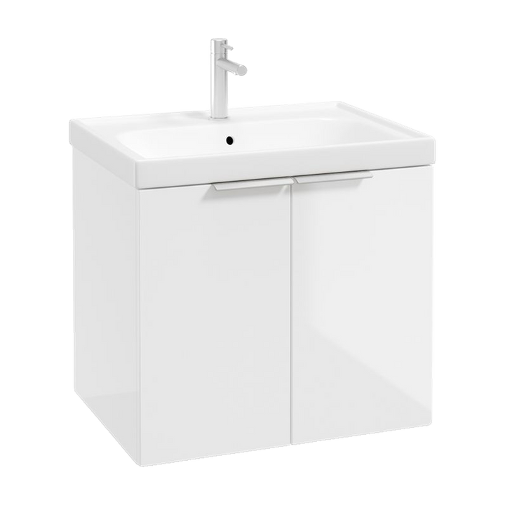 SONAS Stockholm 60cm wall hung two door vanity unit in Gloss White with brushed chrome handles