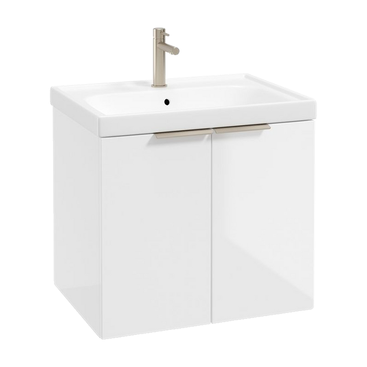 SONAS Stockholm 60cm wall hung two door vanity unit in Gloss White with brushed nickel handles