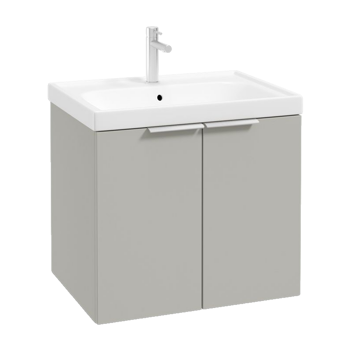 SONAS Stockholm 60cm wall hung two door vanity unit in Matt Arctic Grey with brushed chrome handles
