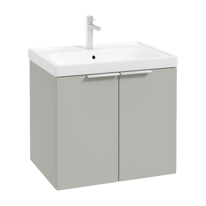 SONAS Stockholm 60cm wall hung two door vanity unit in Matt Arctic Grey with brushed chrome handles