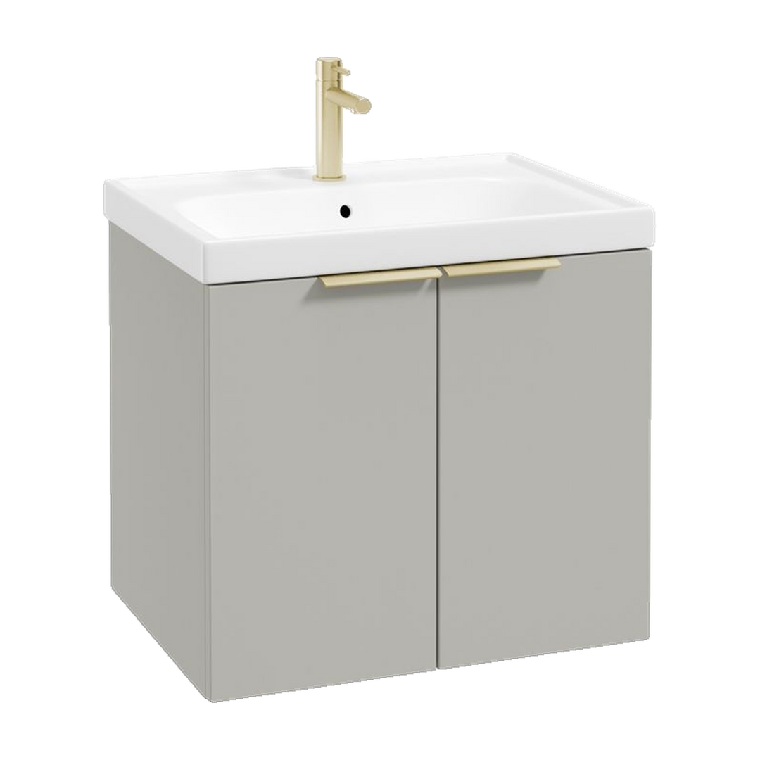 SONAS Stockholm 60cm wall hung two door vanity unit in Matt Arctic Grey with brushed gold handles
