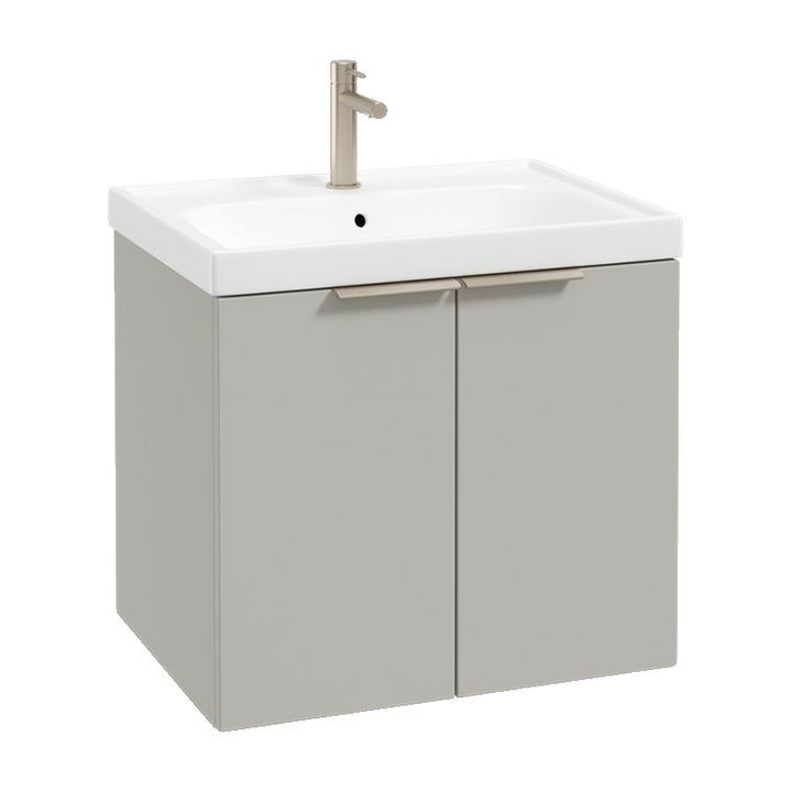 SONAS Stockholm 60cm wall hung two door vanity unit in Matt Arctic Grey with brushed nickel handles