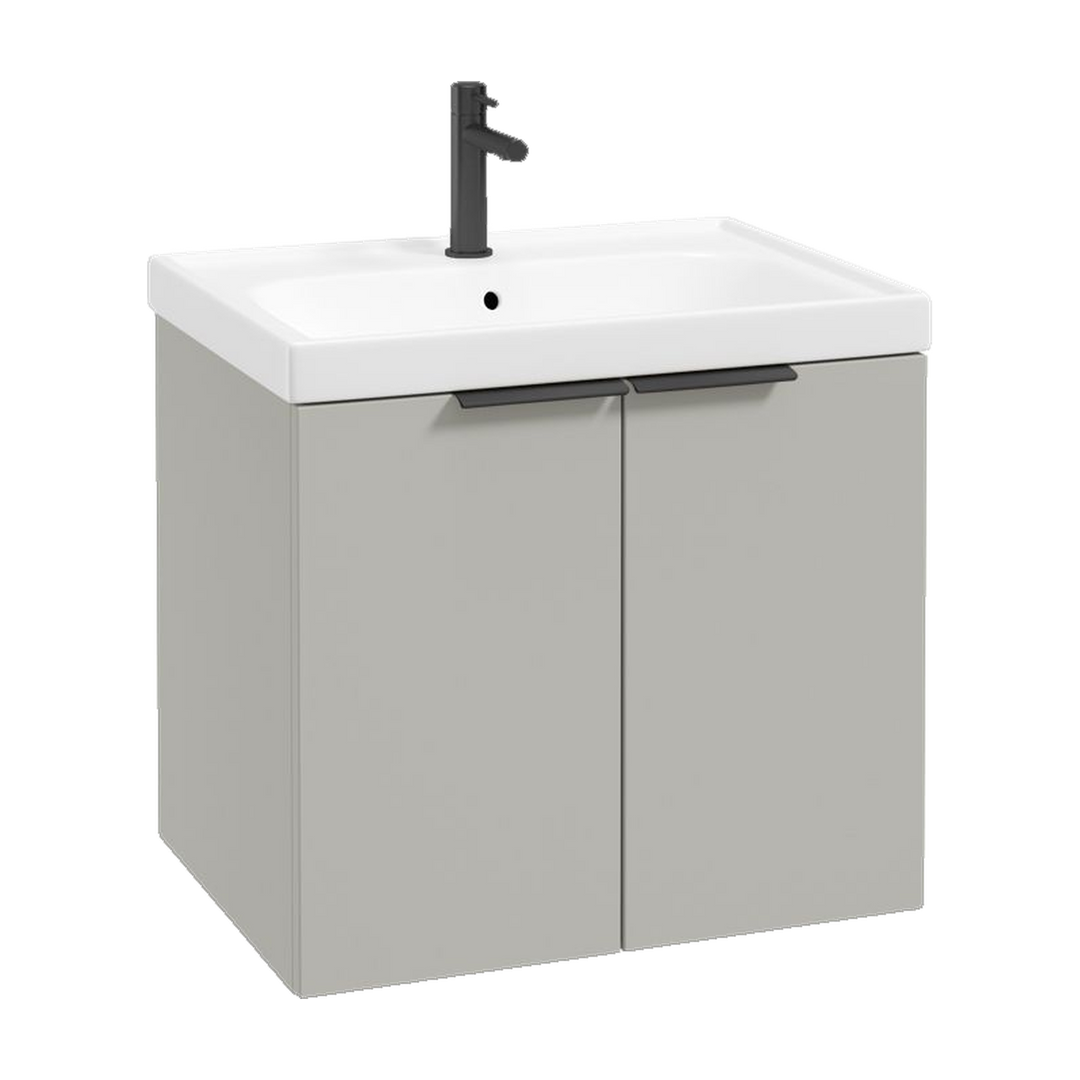 SONAS Stockholm 60cm wall hung two door vanity unit in Matt Arctic Grey with matt black handles