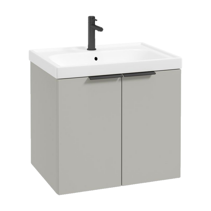 SONAS Stockholm 60cm wall hung two door vanity unit in Matt Arctic Grey with matt black handles