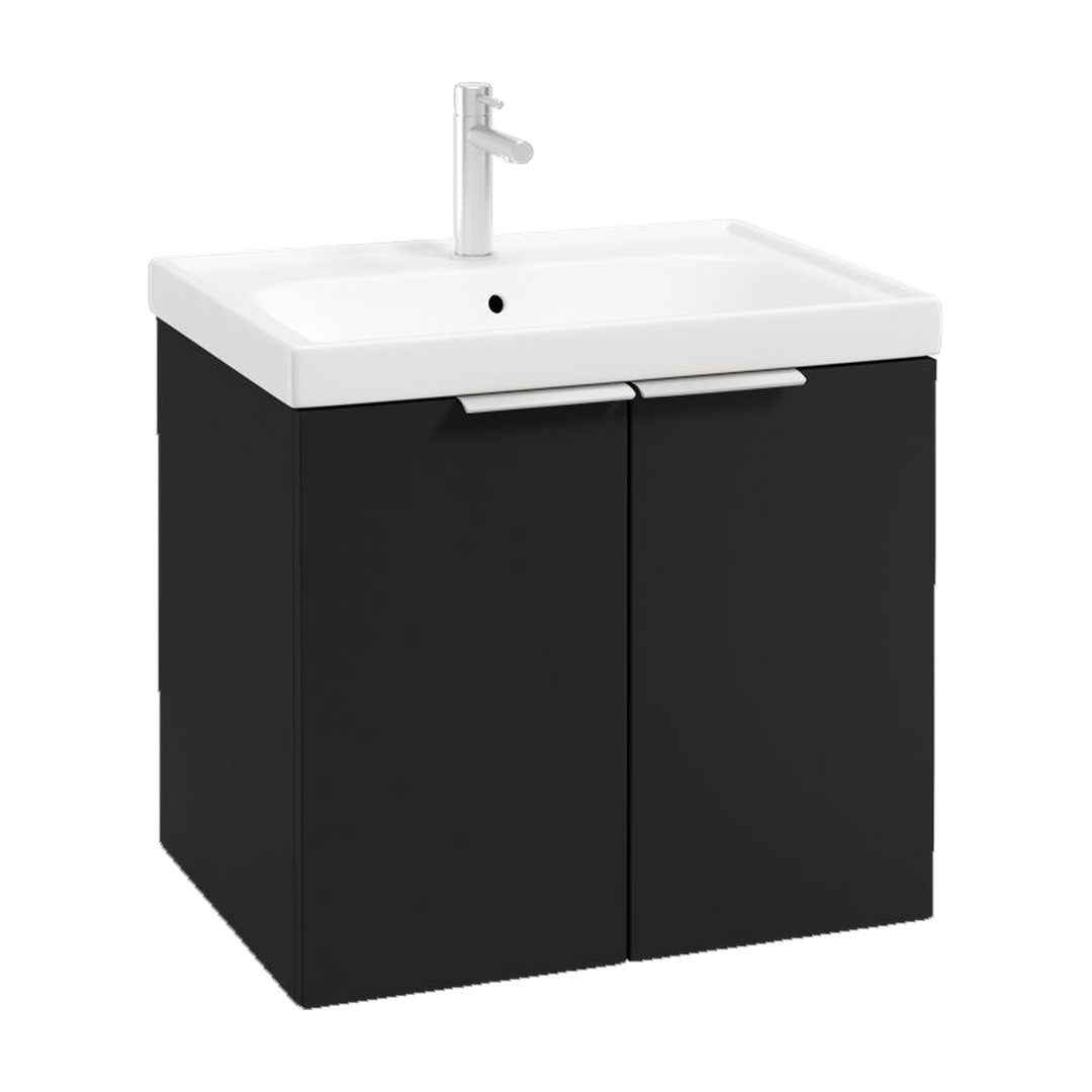 SONAS Stockholm 60cm wall hung two door vanity unit in Matt Black with brushed chrome handles