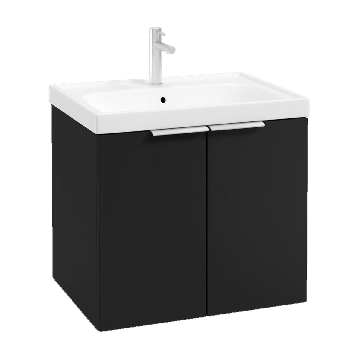 SONAS Stockholm 60cm wall hung two door vanity unit in Matt Black with brushed chrome handles