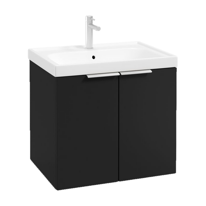 SONAS Stockholm 60cm wall hung two door vanity unit in Matt Black with brushed chrome handles