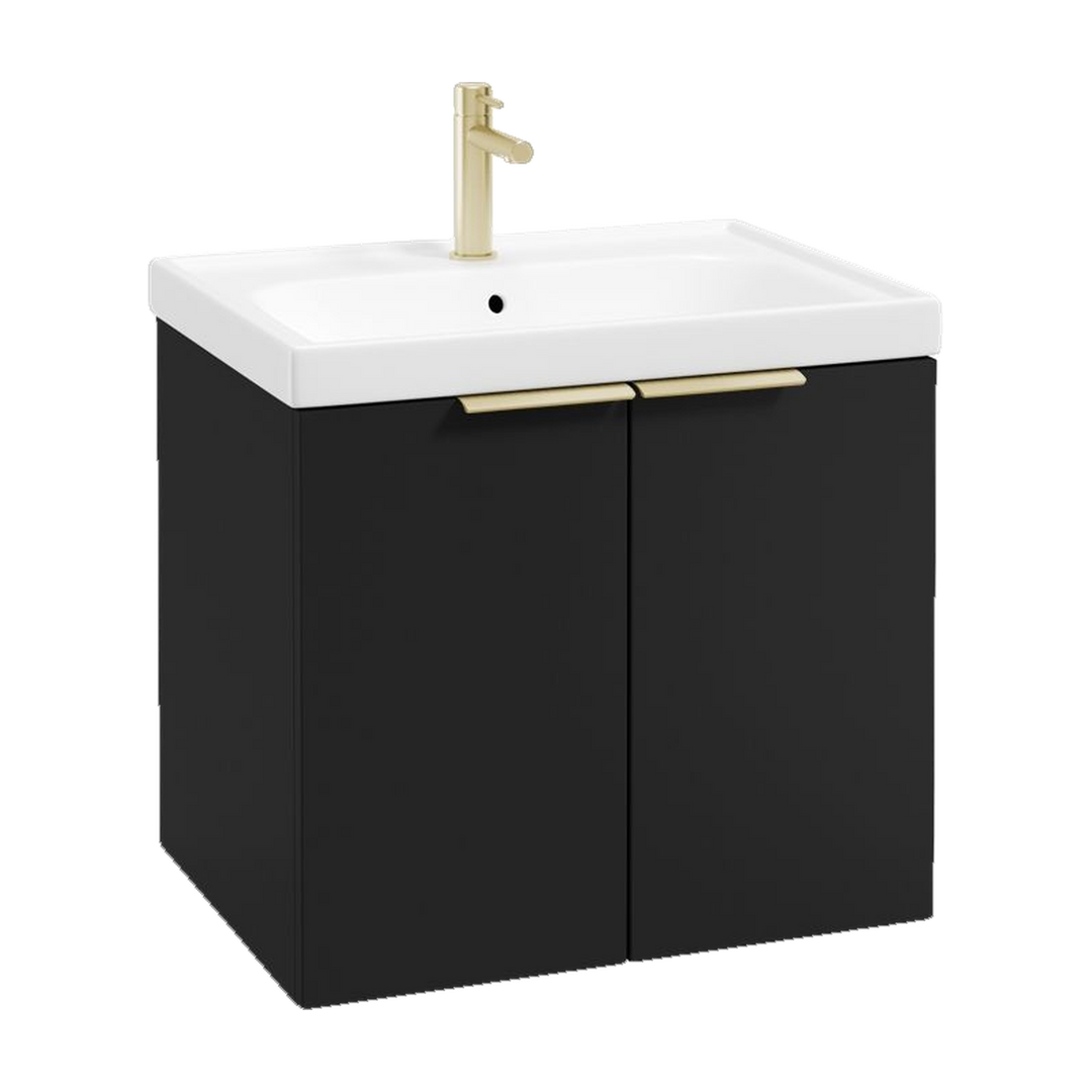 SONAS Stockholm 60cm wall hung two door vanity unit in Matt Black with brushed gold handles