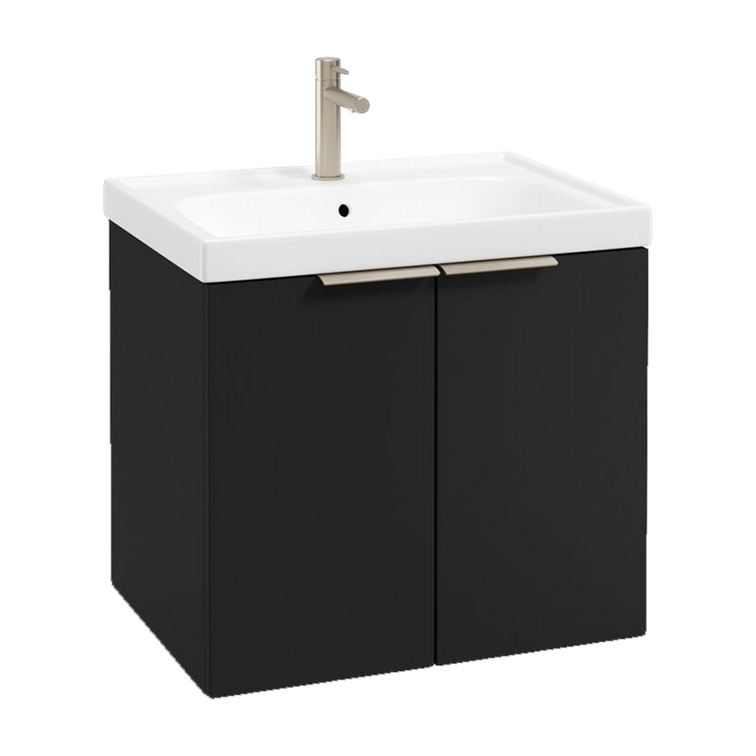 SONAS Stockholm 60cm wall hung two door vanity unit in Matt Black with brushed nickel handles