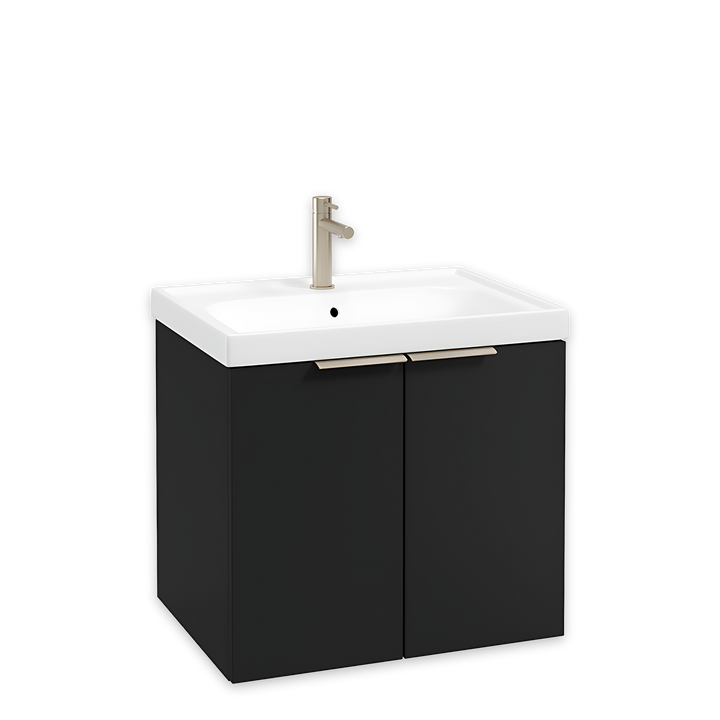 SONAS Stockholm 60cm wall hung two door vanity unit in Matt Black with brushed nickel handles