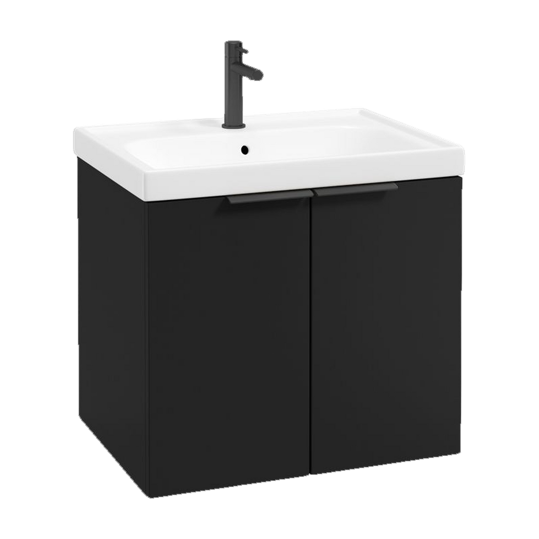 SONAS Stockholm 60cm wall hung two door vanity unit in Matt Black with matt black handles