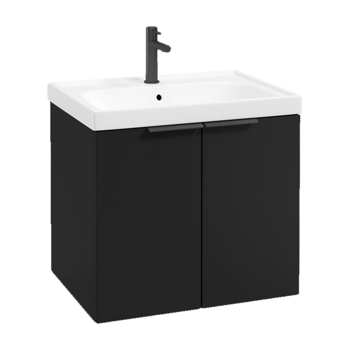 SONAS Stockholm 60cm wall hung two door vanity unit in Matt Black with matt black handles