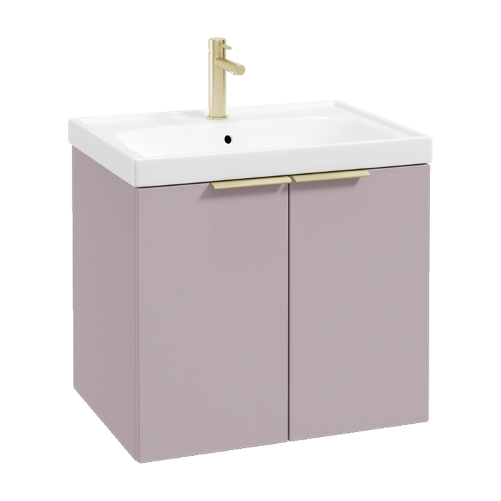 SONAS Stockholm 60cm wall hung two door vanity unit in Matt Cashmere Pink with brushed gold handles