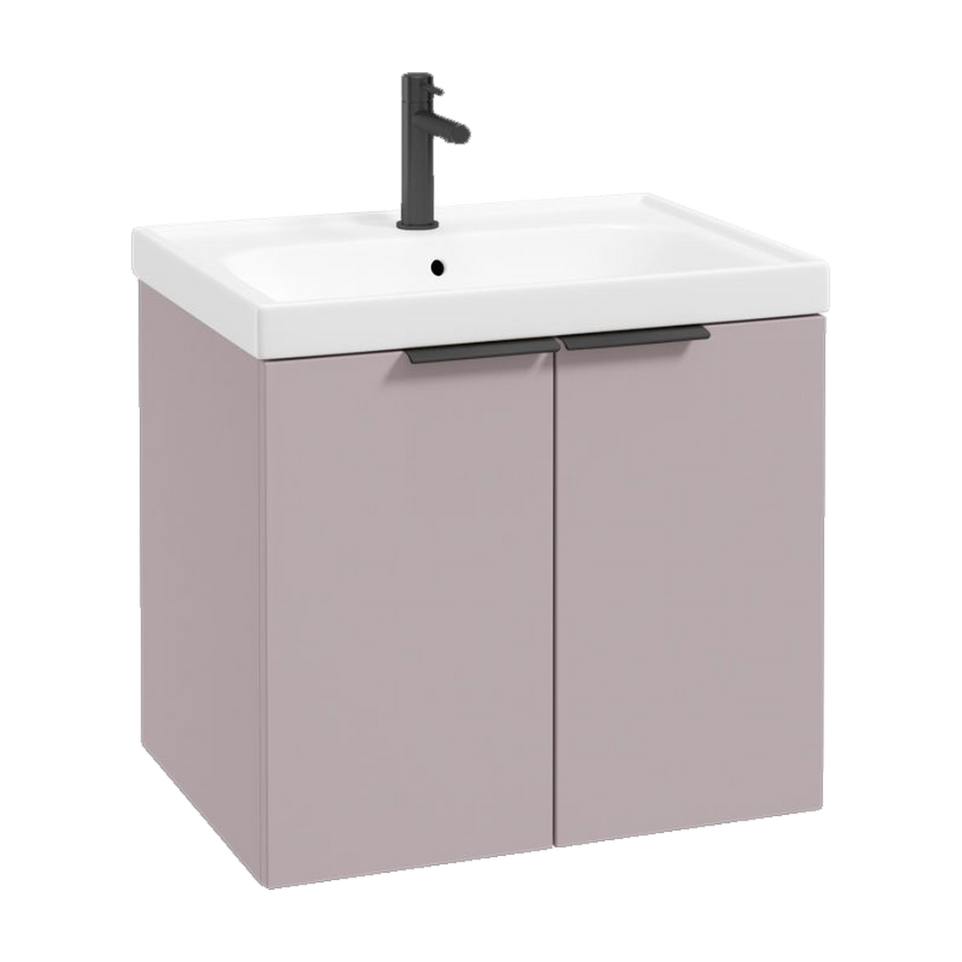 SONAS Stockholm 60cm wall hung two door vanity unit in Matt Cashmere Pink with matt black handles