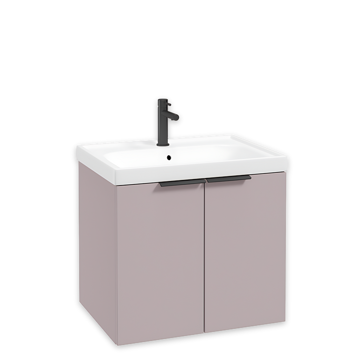 SONAS Stockholm 60cm wall hung two door vanity unit in Matt Cashmere Pink with matt black handles
