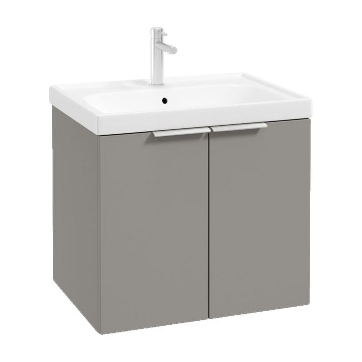 SONAS Stockholm 60cm wall hung two door vanity unit in Matt Khaki with brushed chrome handles
