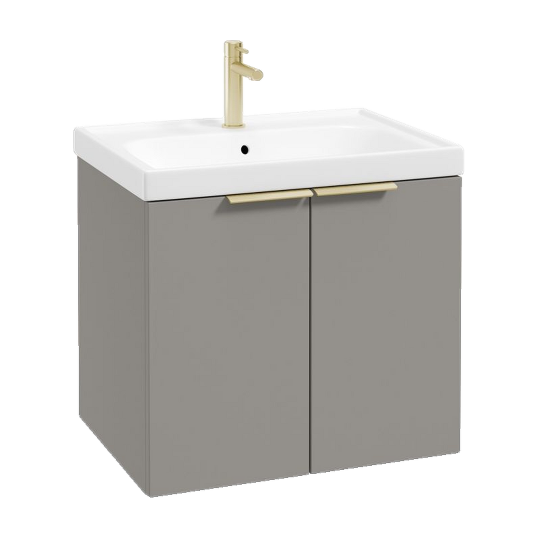 SONAS Stockholm 60cm wall hung two door vanity unit in Matt Khaki with brushed gold handles