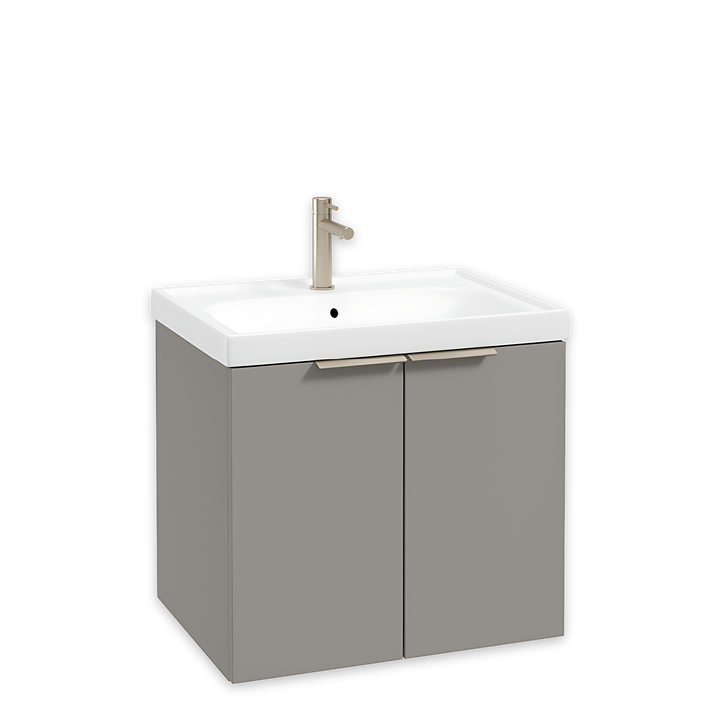 SONAS Stockholm 60cm wall hung two door vanity unit in Matt Khaki with brushed nickel handles