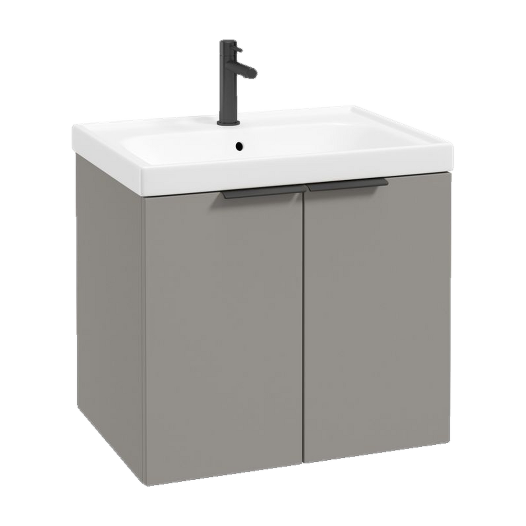 SONAS Stockholm 60cm wall hung two door vanity unit in Matt Khaki with matt black handles