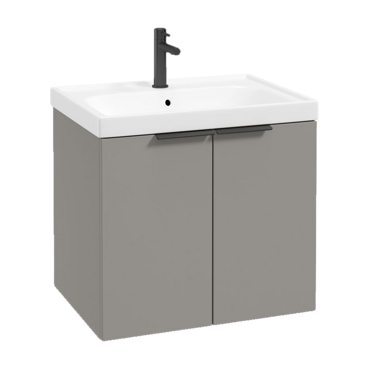 SONAS Stockholm 60cm wall hung two door vanity unit in Matt Khaki with matt black handles