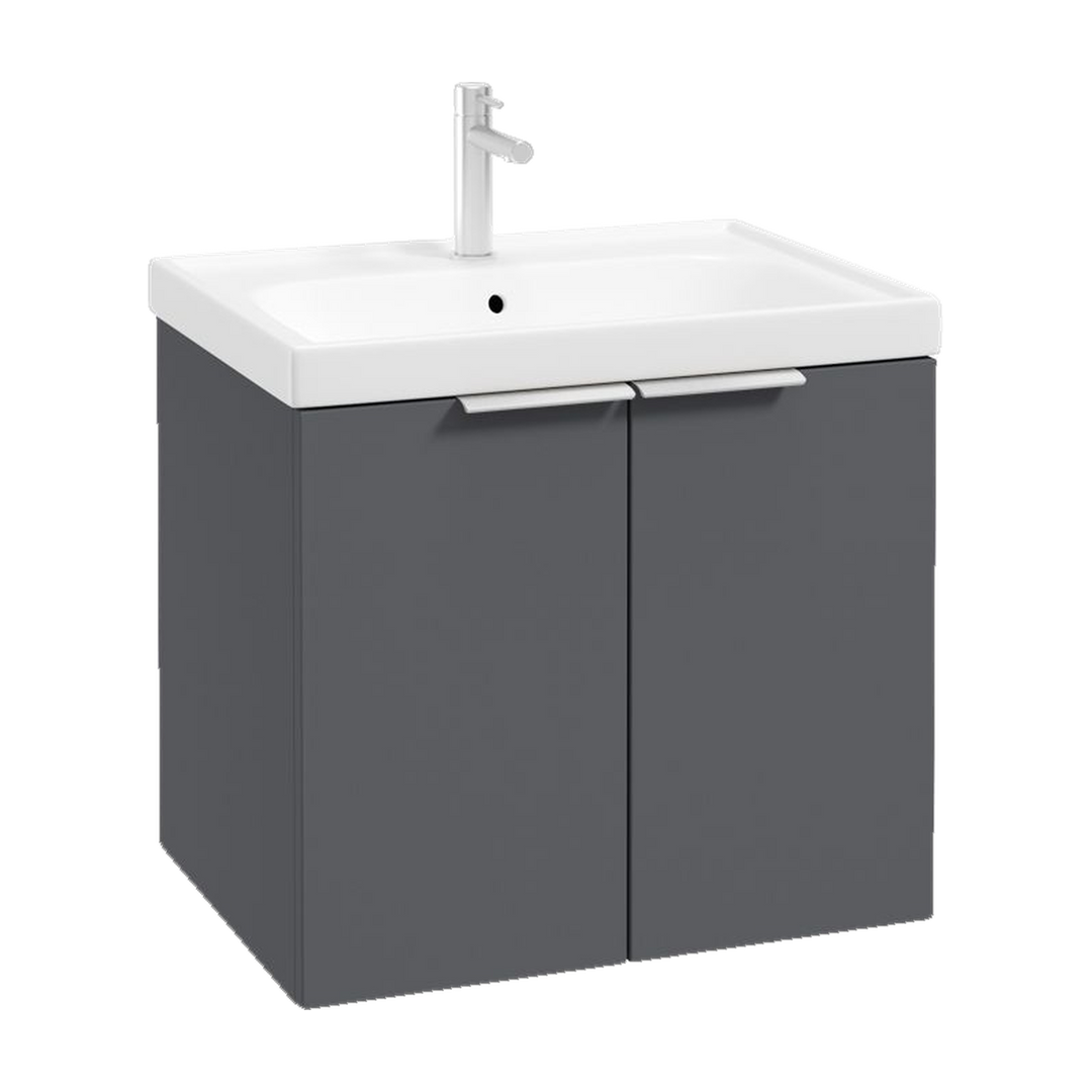 SONAS Stockholm 60cm wall hung two door vanity unit in Matt Midnight Grey with brushed chrome handles