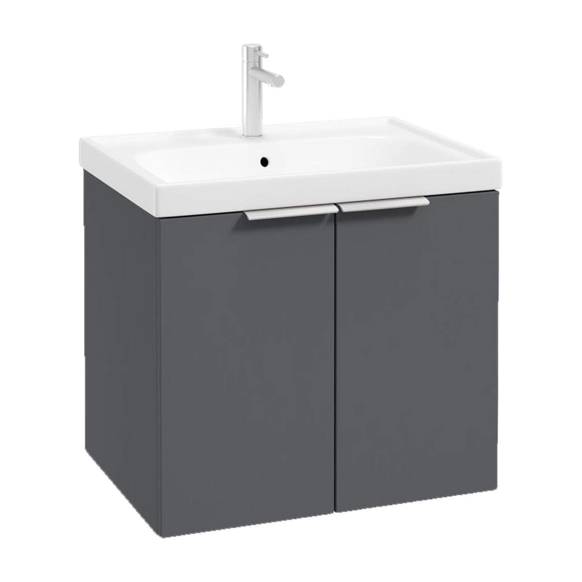 SONAS Stockholm 60cm wall hung two door vanity unit in Matt Midnight Grey with brushed chrome handles