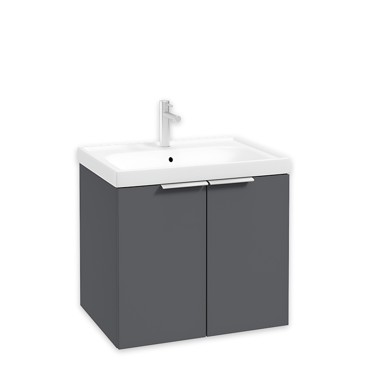 SONAS Stockholm 60cm wall hung two door vanity unit in Matt Midnight Grey with brushed chrome handles