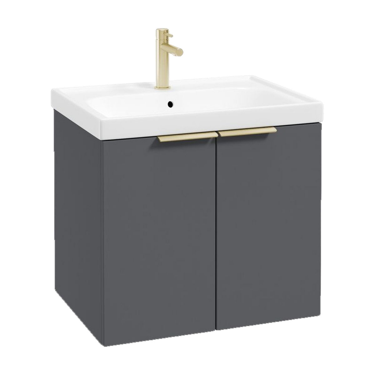 SONAS Stockholm 60cm wall hung two door vanity unit in Matt Midnight Grey with brushed gold handles
