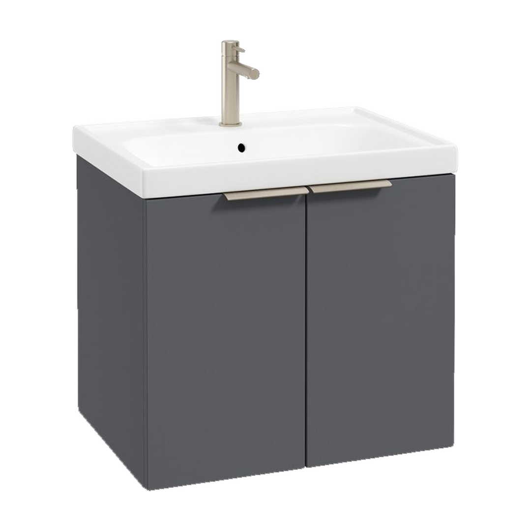 SONAS Stockholm 60cm wall hung two door vanity unit in Matt Midnight Grey with brushed nickel handles