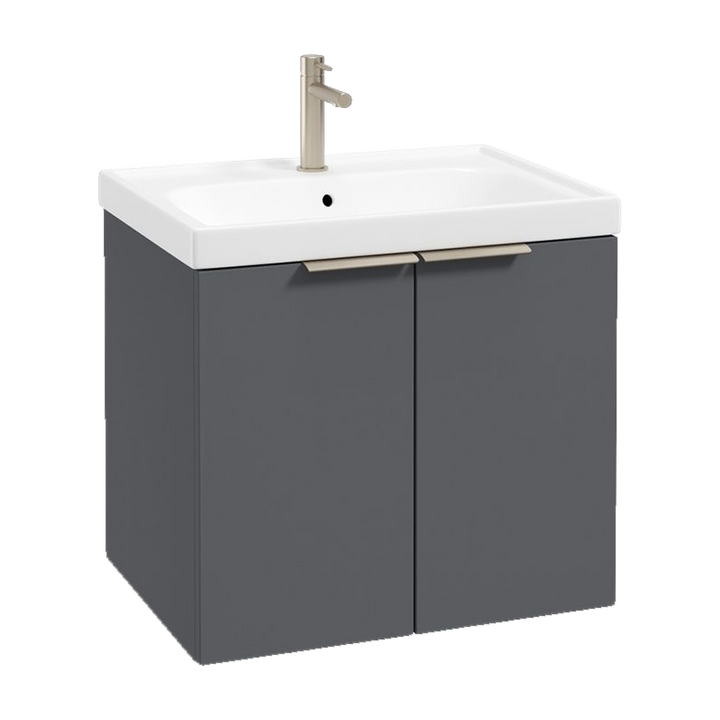 SONAS Stockholm 60cm wall hung two door vanity unit in Matt Midnight Grey with brushed nickel handles