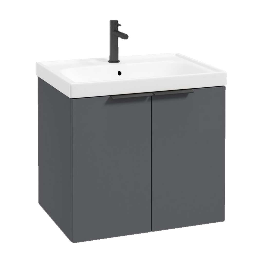 SONAS Stockholm 60cm wall hung two door vanity unit in Matt Midnight Grey with matt black handles