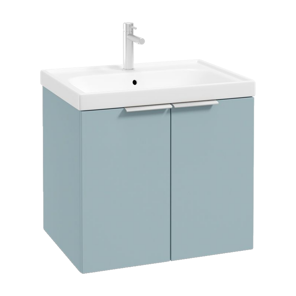 SONAS Stockholm 60cm wall hung two door vanity unit in Matt Morning Sky Blue with brushed chrome handles