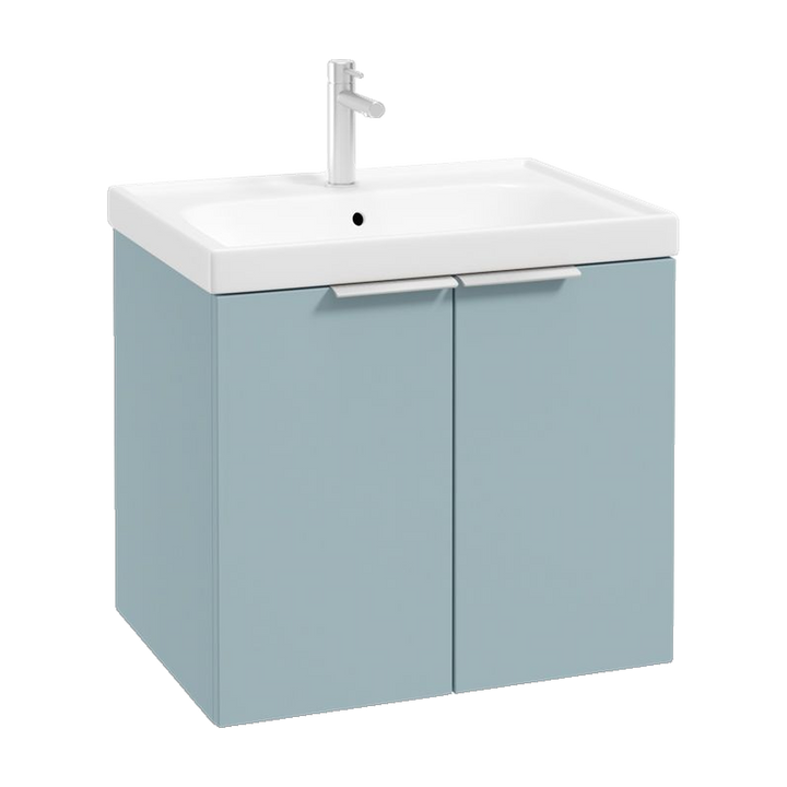 SONAS Stockholm 60cm wall hung two door vanity unit in Matt Morning Sky Blue with brushed chrome handles