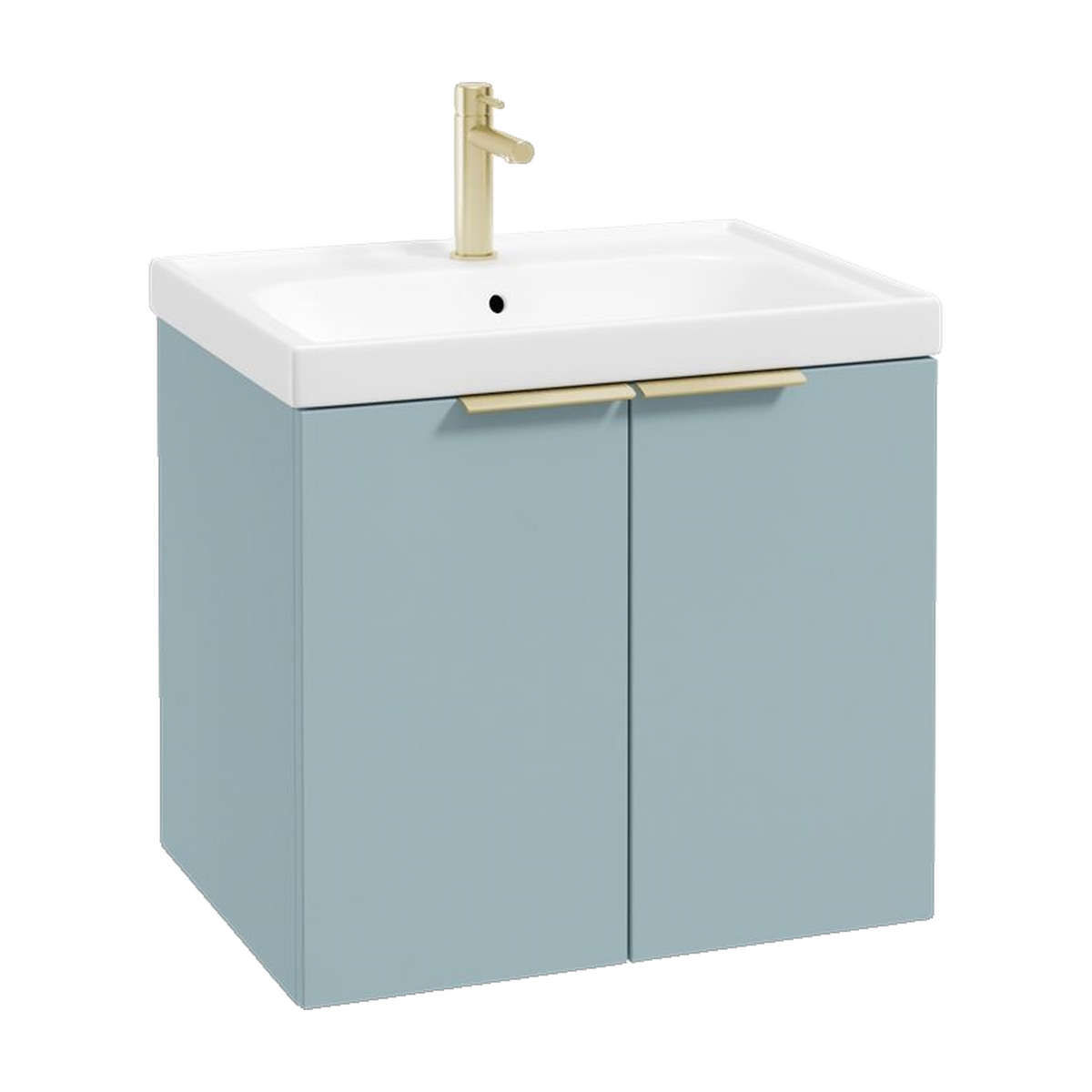 SONAS Stockholm 60cm wall hung two door vanity unit in Matt Morning Sky Blue with brushed gold handles