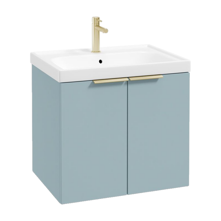 SONAS Stockholm 60cm wall hung two door vanity unit in Matt Morning Sky Blue with brushed gold handles
