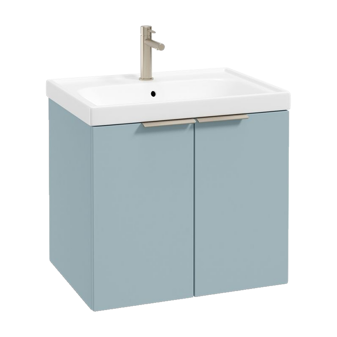 SONAS Stockholm 60cm wall hung two door vanity unit in Matt Morning Sky Blue with brushed nickel handles
